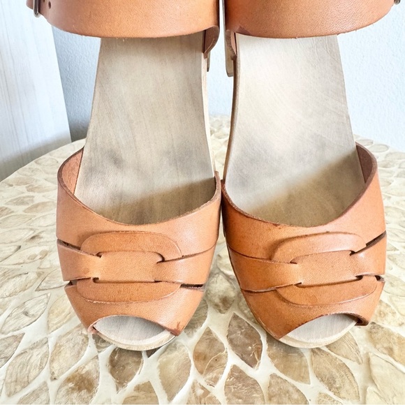 Swedish Hasbeens Toffel Women's Tan Leather Peep Toe Sandals Size 36 - Picture 14 of 15